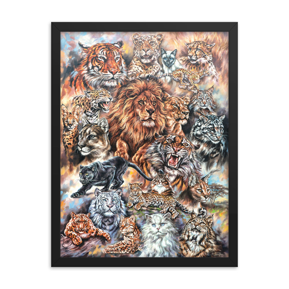 Framed photo paper poster: Meow! The Cat Family