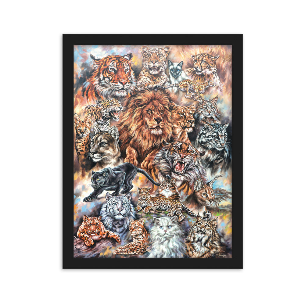 Framed matte paper poster: Meow! The Cat Family