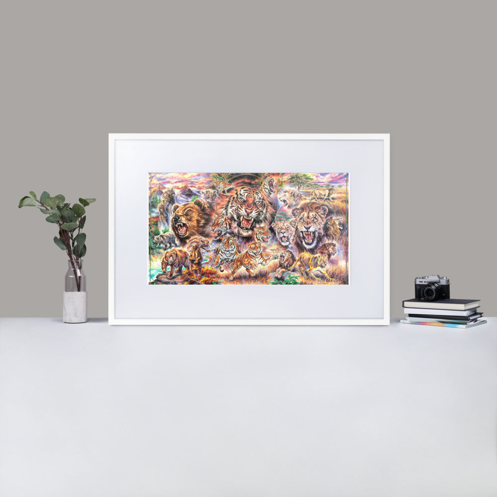 Matte Paper Framed Poster With Mat: Lions, Tigers, And Bears