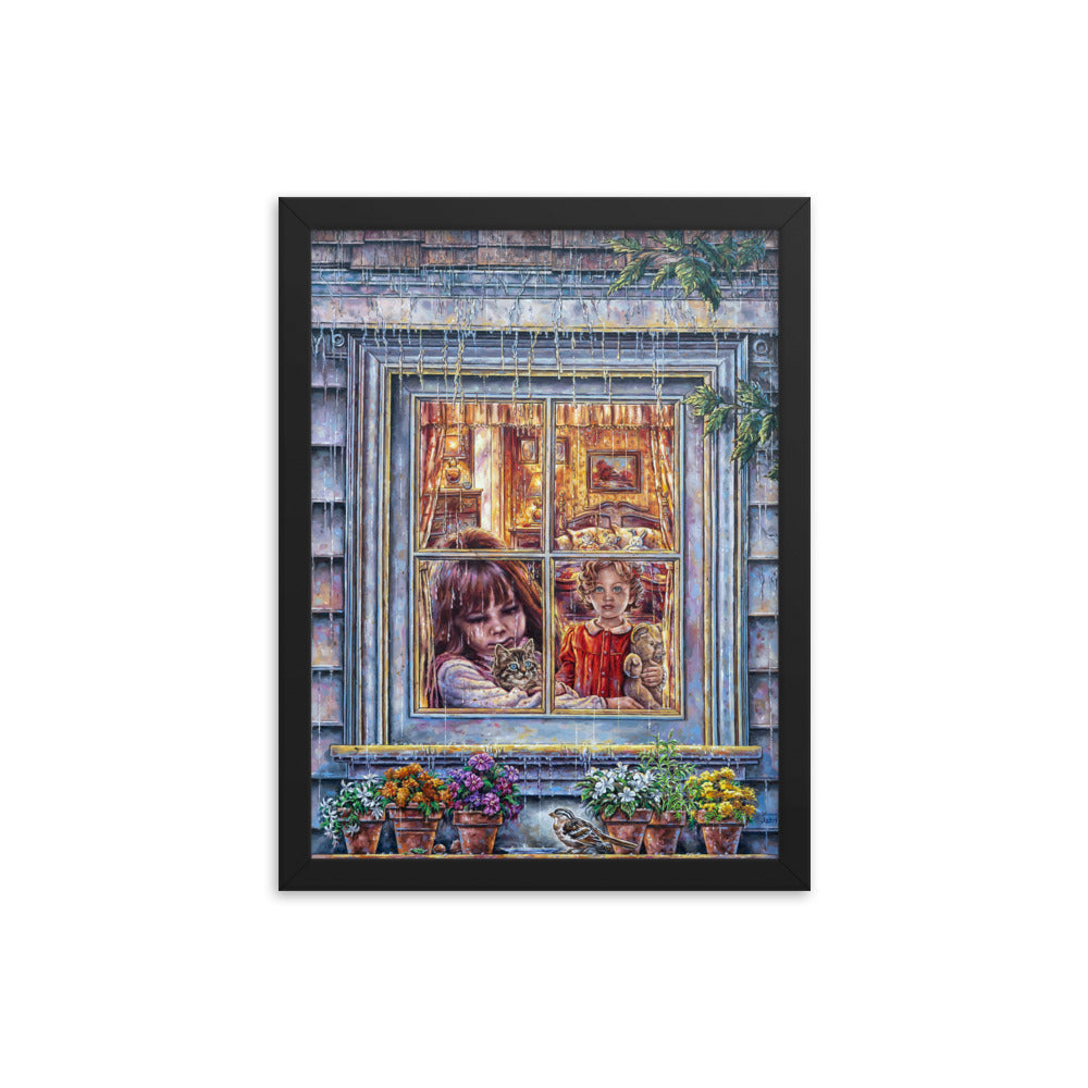 Framed photo paper poster: Rain Rain Go Away