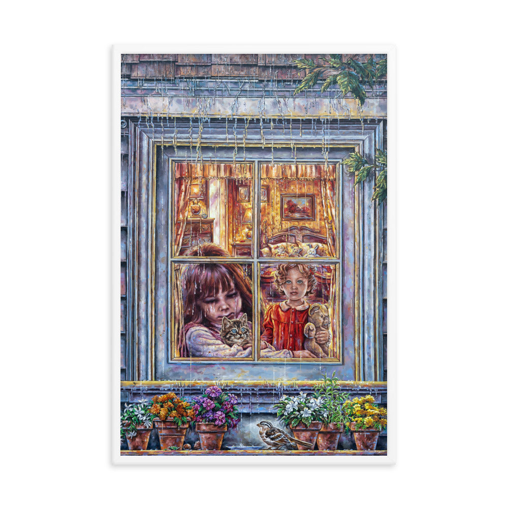 Framed photo paper poster: Rain Rain Go Away