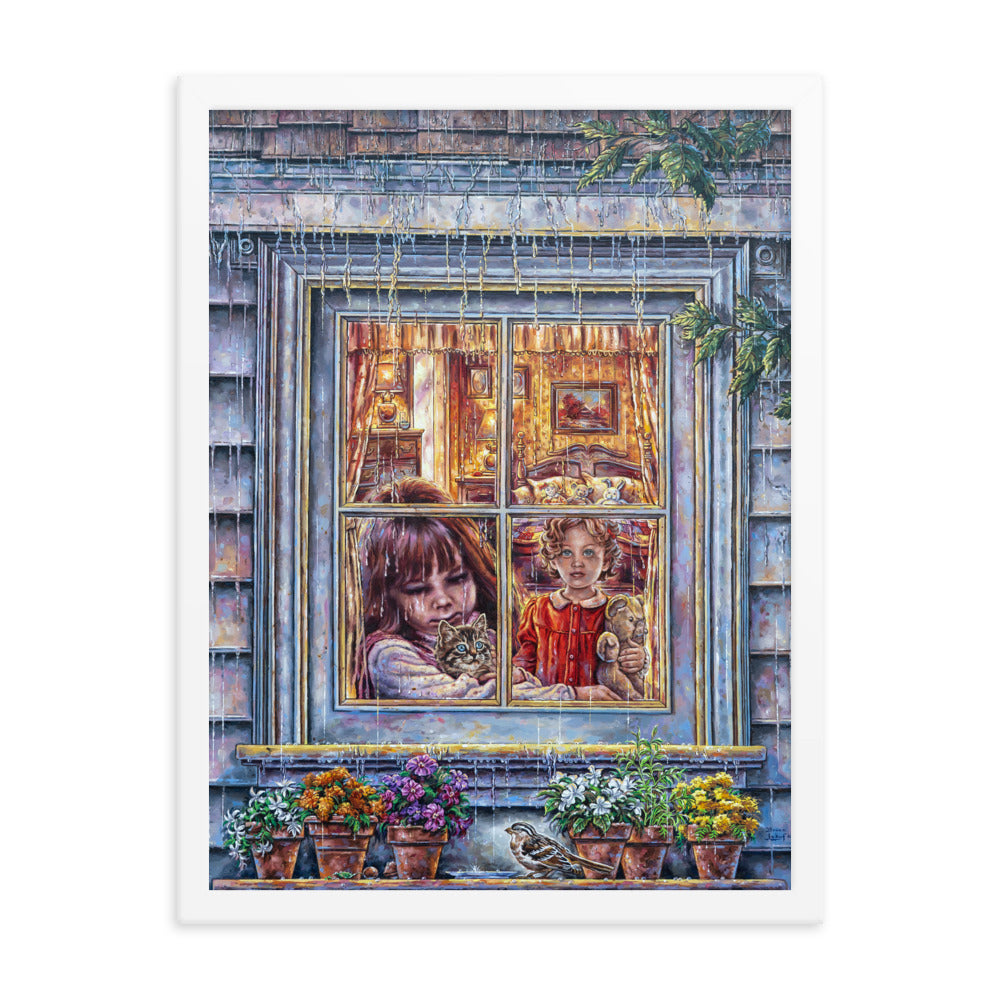 Framed photo paper poster: Rain Rain Go Away
