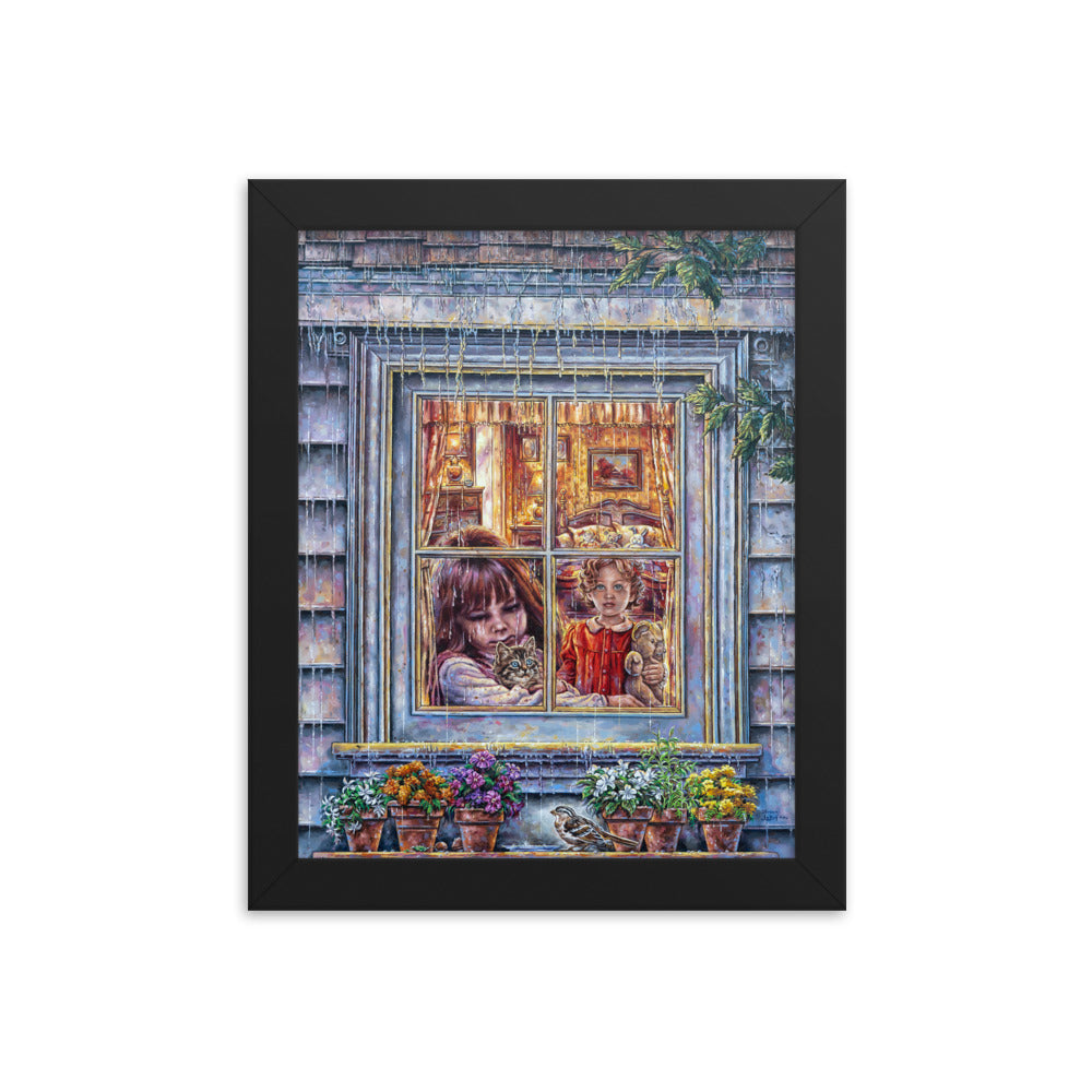 Framed photo paper poster: Rain Rain Go Away