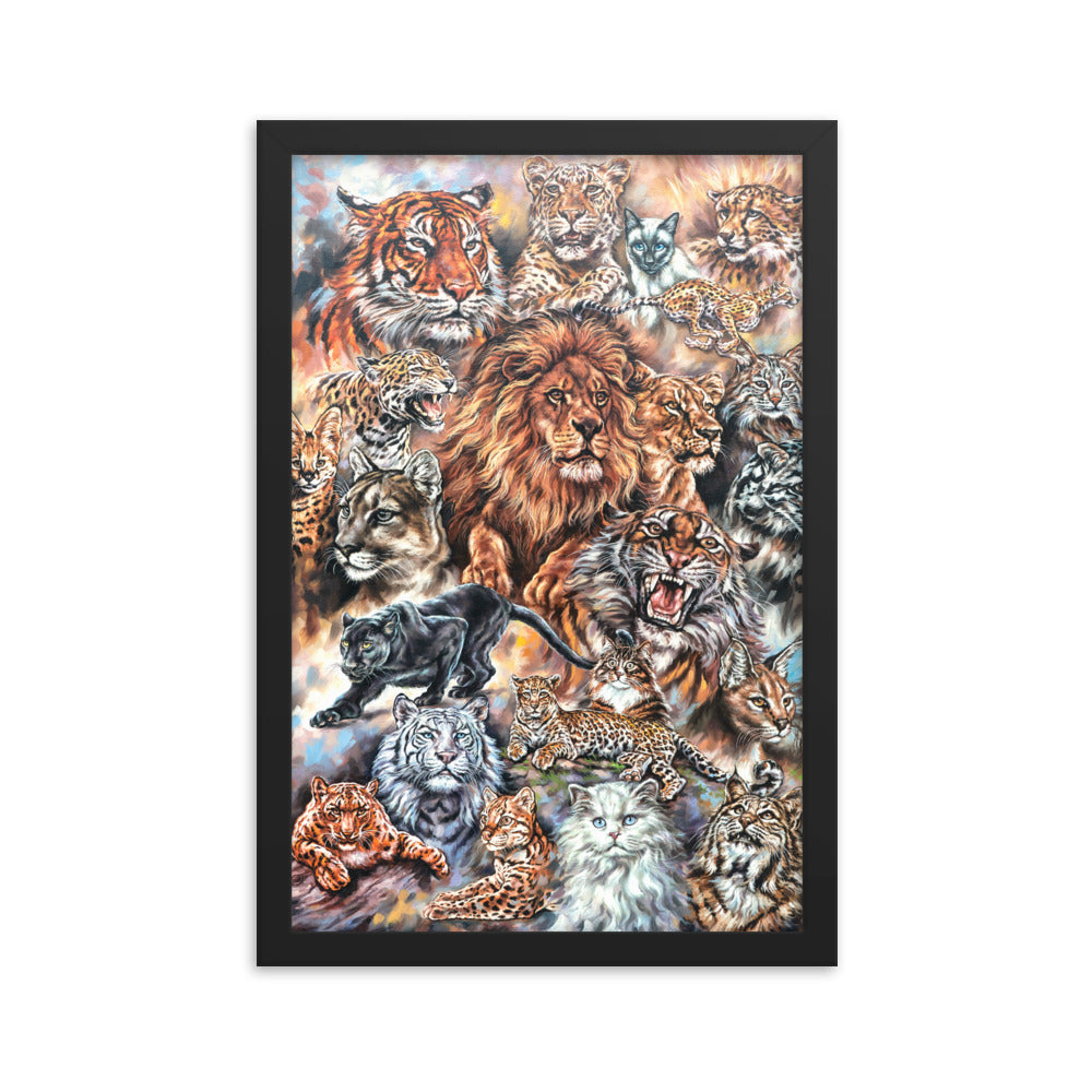 Framed photo paper poster: Meow! The Cat Family