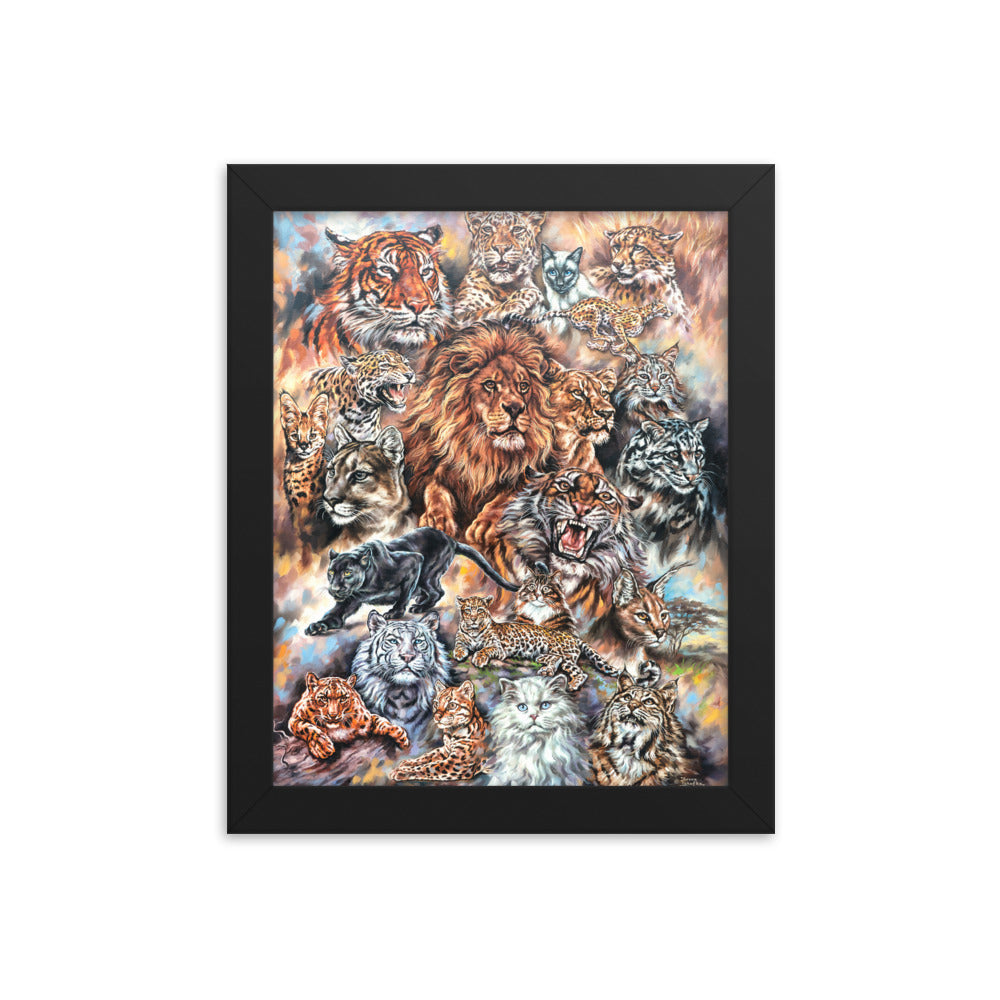 Framed photo paper poster: Meow! The Cat Family