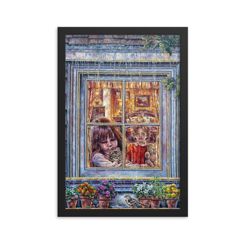 Framed photo paper poster: Rain Rain Go Away
