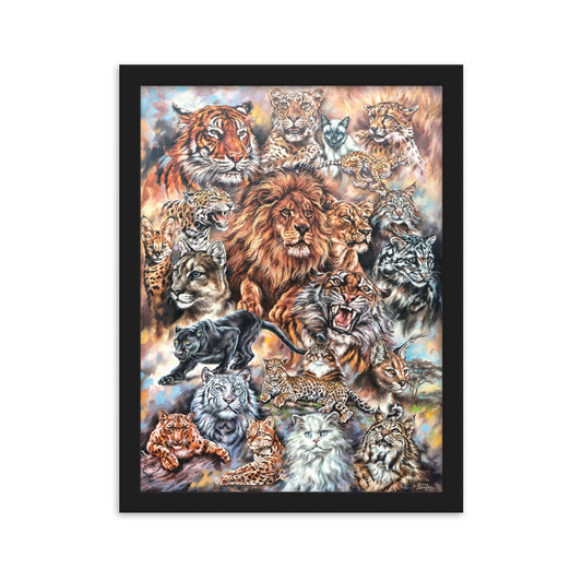 Framed matte paper poster: Meow! The Cat Family