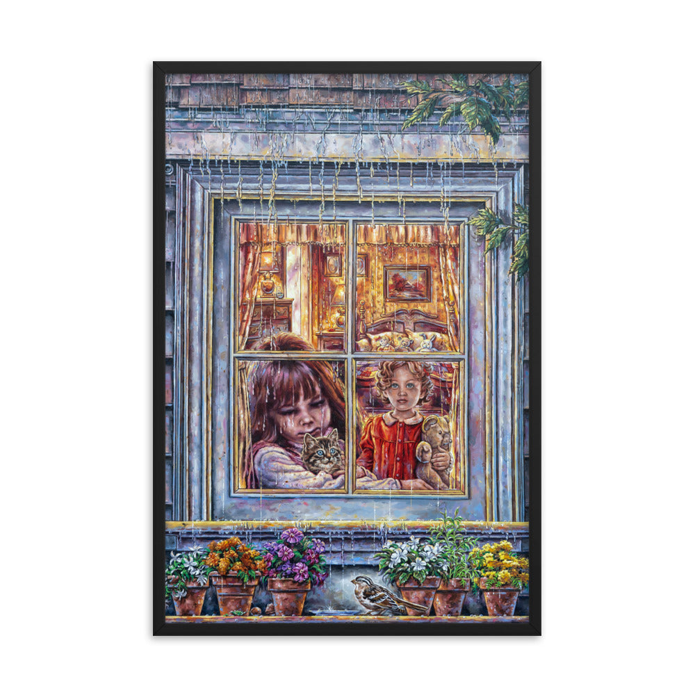 Framed photo paper poster: Rain Rain Go Away