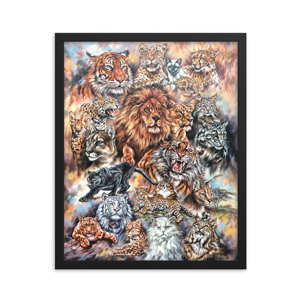 Framed photo paper poster: Meow! The Cat Family