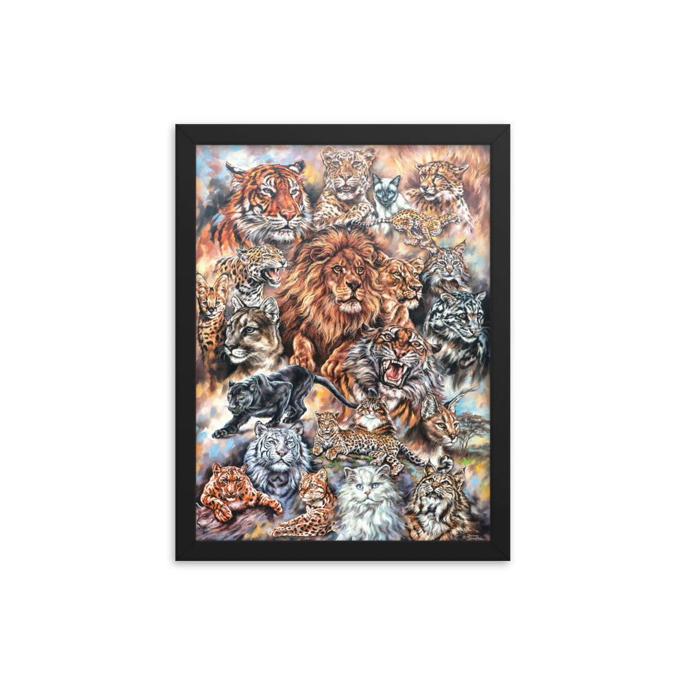 Framed photo paper poster: Meow! The Cat Family