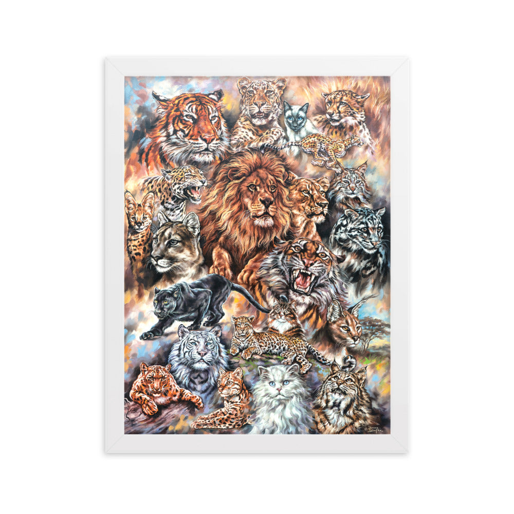 Framed matte paper poster: Meow! The Cat Family