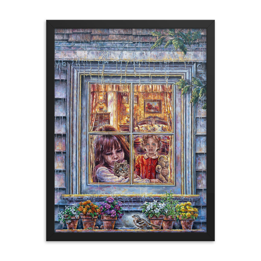 Framed photo paper poster: Rain Rain Go Away