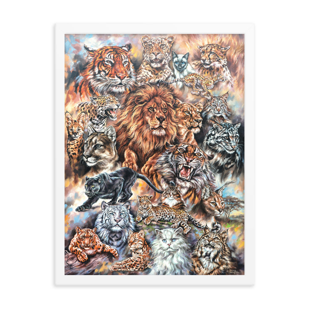 Framed photo paper poster: Meow! The Cat Family